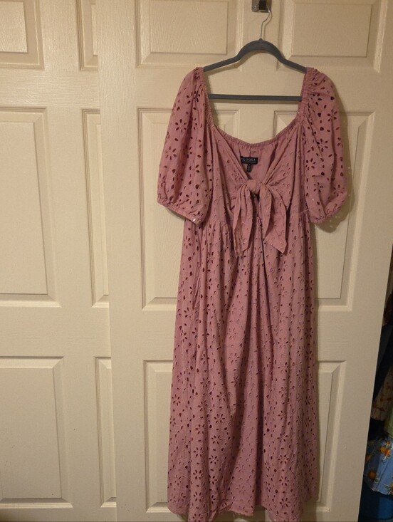 Eloquii Dresses & Skirts - Eloquii Dusty Rose Eyelet Maxi Dress with Tie Front